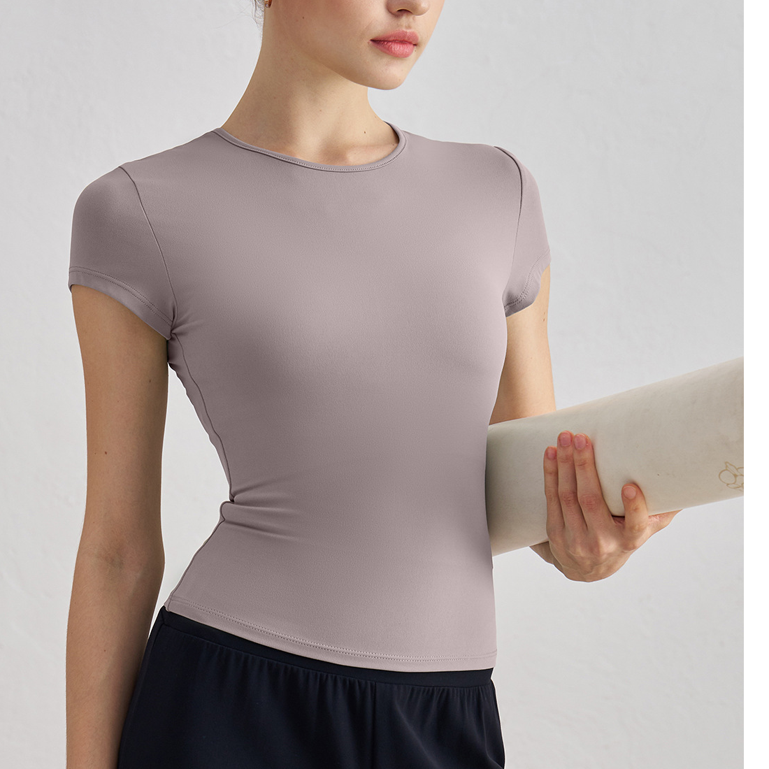 《轻裸感》夏季显瘦速干透气圆领瑜伽短袖女运动健身训练上衣008