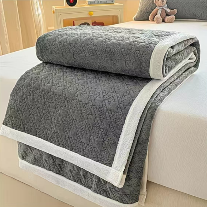 毛巾绒床盖加厚加绒款