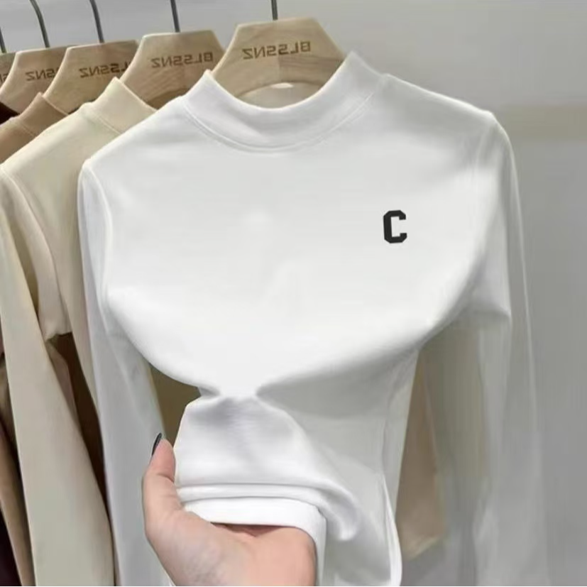 518【衣长55】白色打底衫女2025新款内搭时尚显瘦穿搭长袖上衣