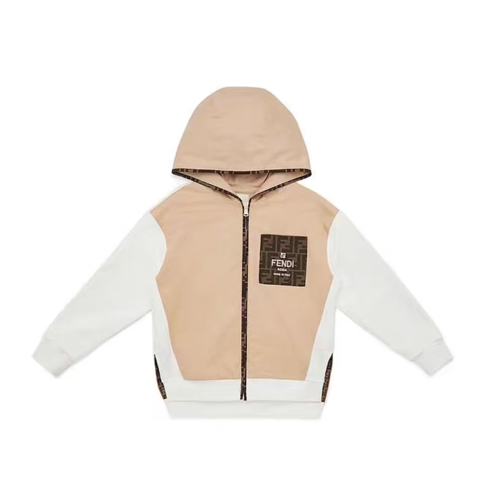 未使用 FENDI/芬迪 LOGO 弹力棉质连帽卫衣外套 儿童款 米色 ZC