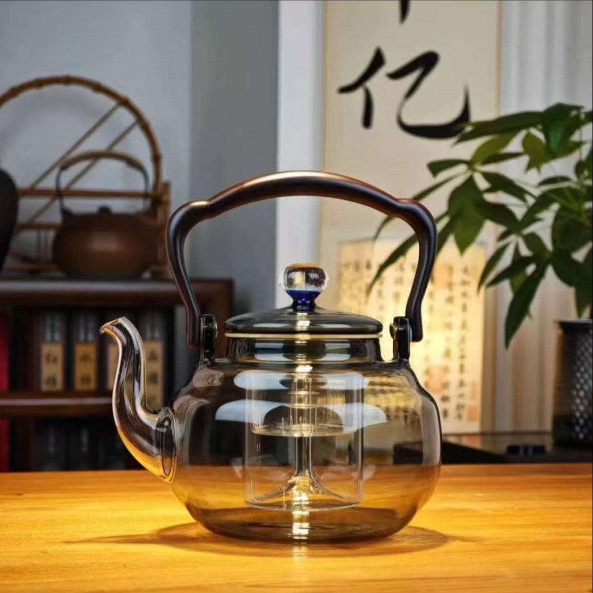 星韵壶4代蒸煮一体壶 蒸茶煮茶壶透黑色手工高档1200毫升