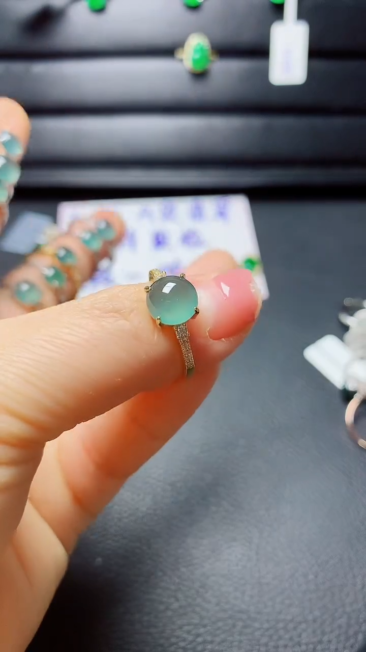 银S925镶嵌戒指翡翠天然翡翠A货s925银镶