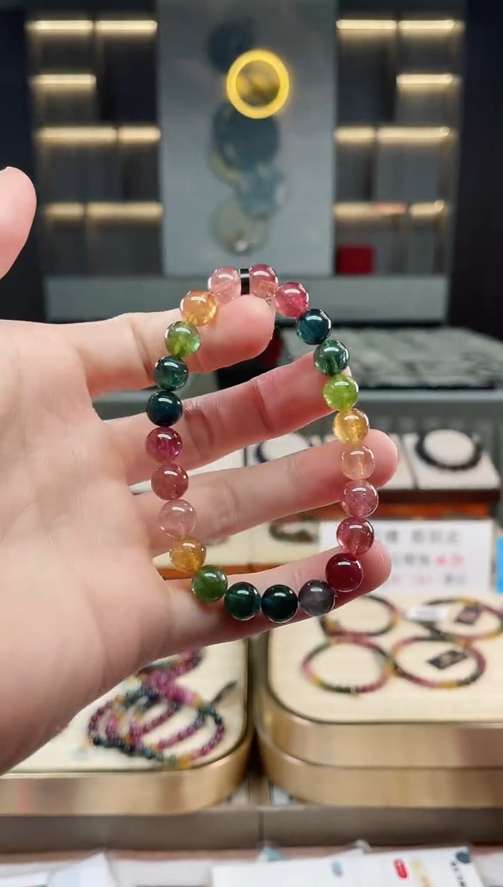 未镶嵌冰透体老矿碧玺色标单圈手串8mm+碧玺多样性发一条xion