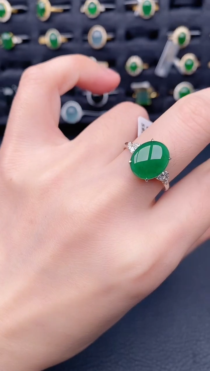银S925镶嵌戒指翡翠天然a货翡翠114