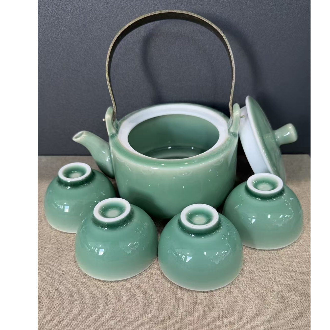 B624景德镇制陶瓷提梁壶一套