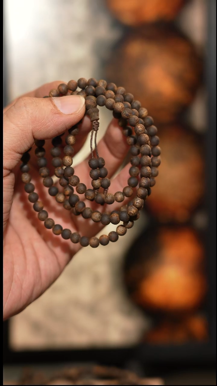 沉香手串半*雪海南绿奇楠沉水5mm圆珠长串
