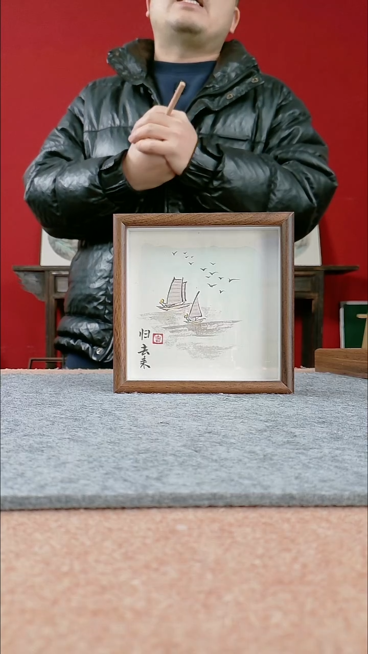 国画纯手写纯手绘-带框尺寸17*17