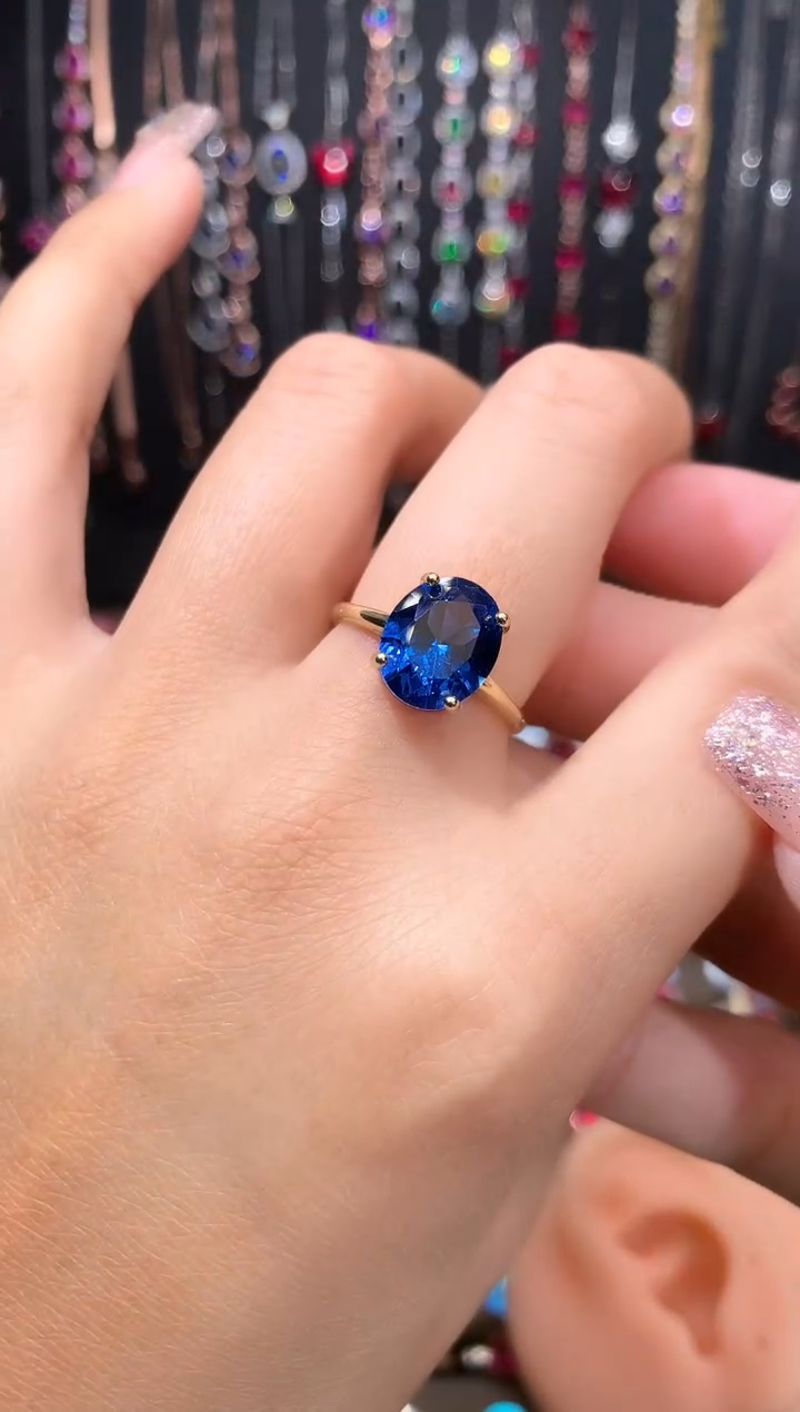 蓝宝石戒指银S925镶嵌金色911