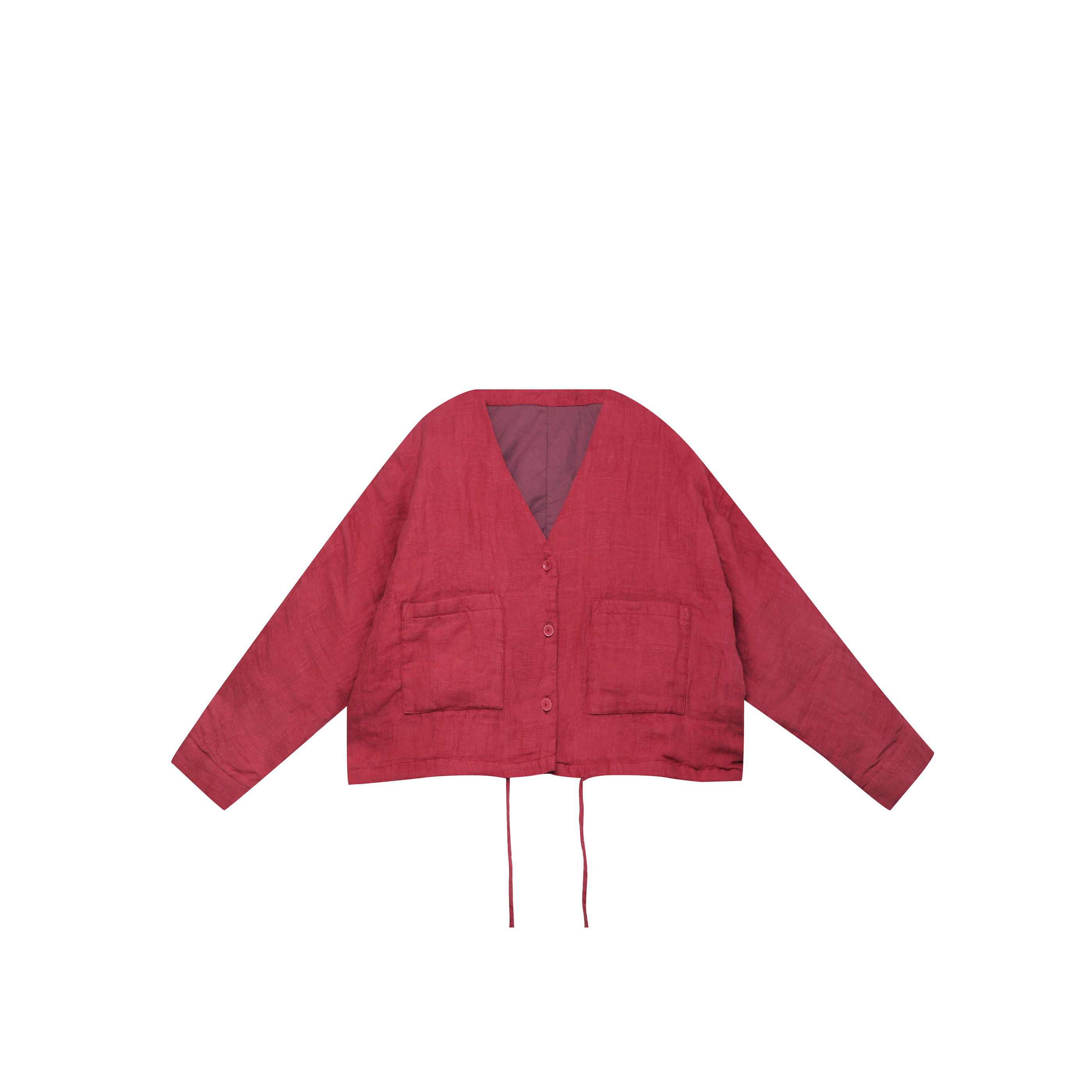 【麻訪家】MF1223西瓜红文艺复古时尚口袋百搭保暖棉服外套