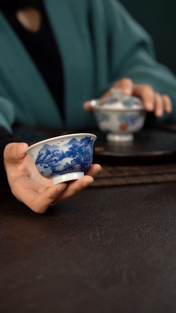 【闪购商品】杯HLX陶瓷山水小压手杯带内绘