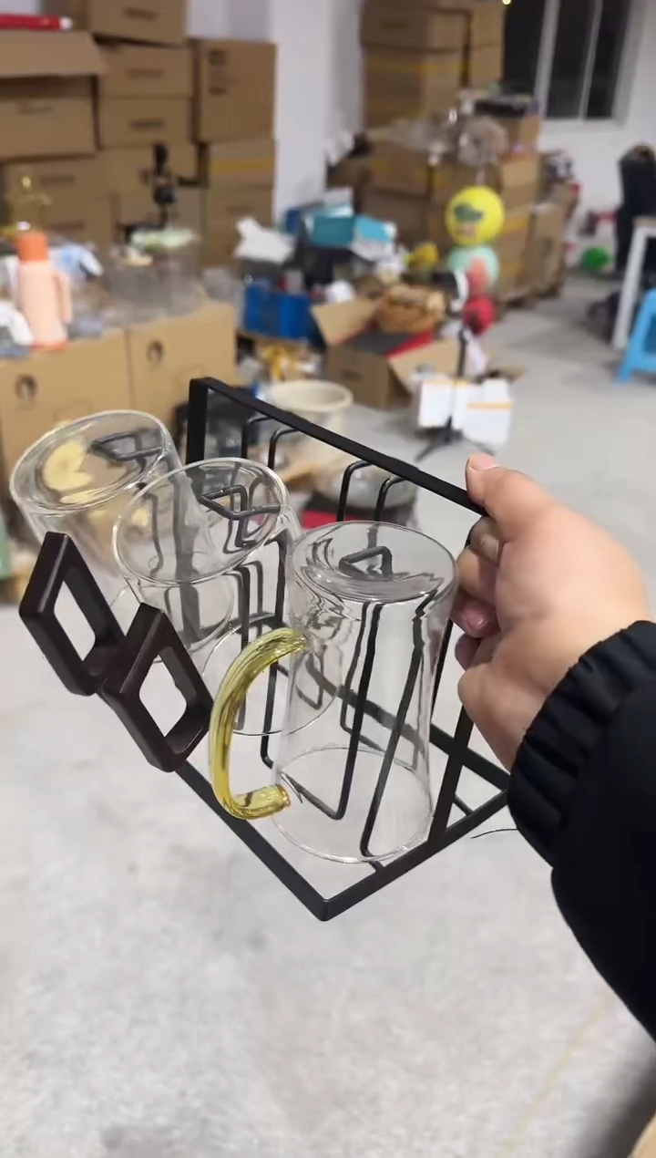 【闪购商品】玻璃无盖款青苹果价木把500毫升*2玻璃把*4杯架