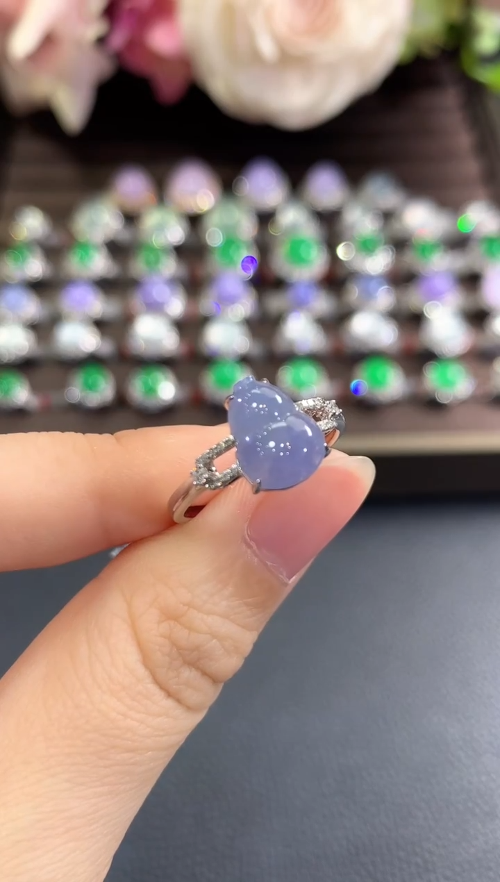 18K金镶嵌戒指翡翠b34  紫货有色差