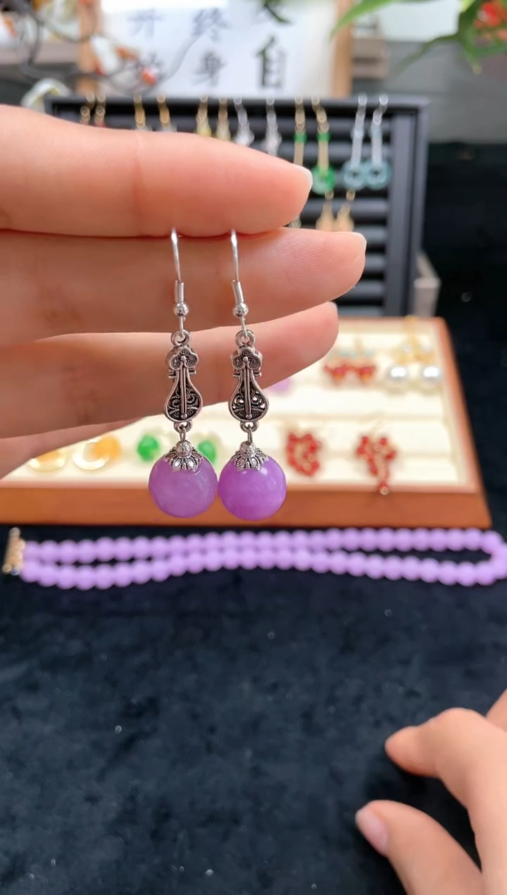 【闪购商品】石英质玉耳饰银S925镶嵌828000