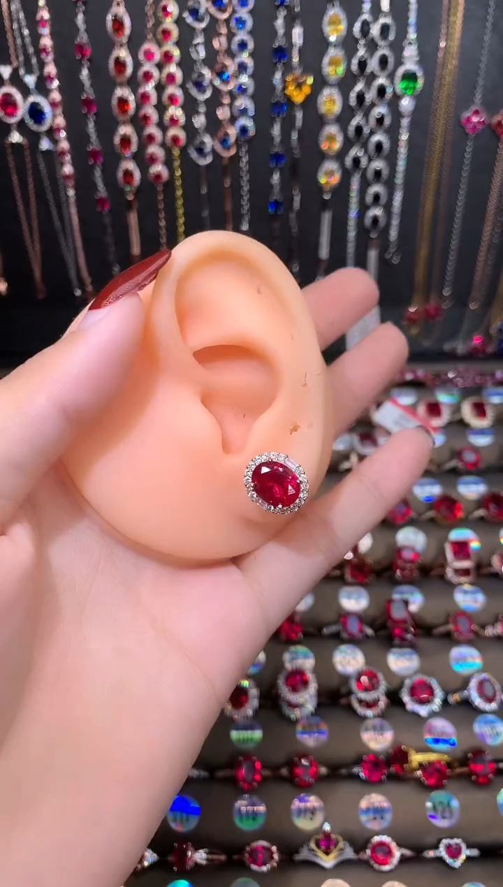 【闪购商品】红宝石耳饰银S925镶嵌玫瑰金810