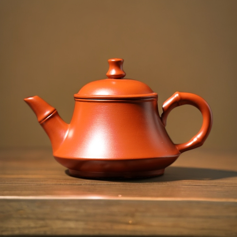 潮州朱泥小容量半手工紫砂壶大口径竹节玉竺壶140毫升冲罐泡茶器