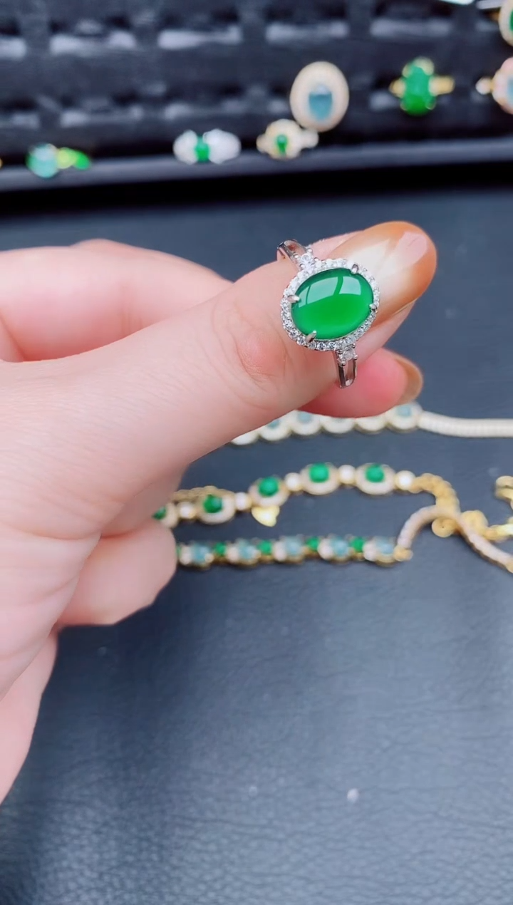 【闪购商品】翡翠戒指银S925镶嵌天然a货翡翠497