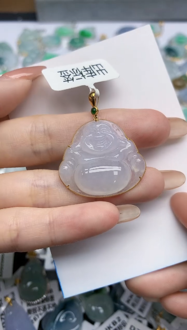 【闪购商品】翡翠挂件18K金镶嵌天然翡翠A货