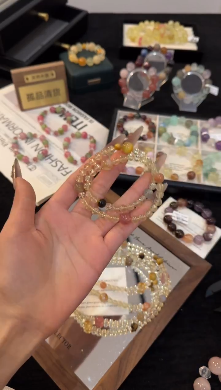 合金手链水晶黄水晶双圈手链x3365