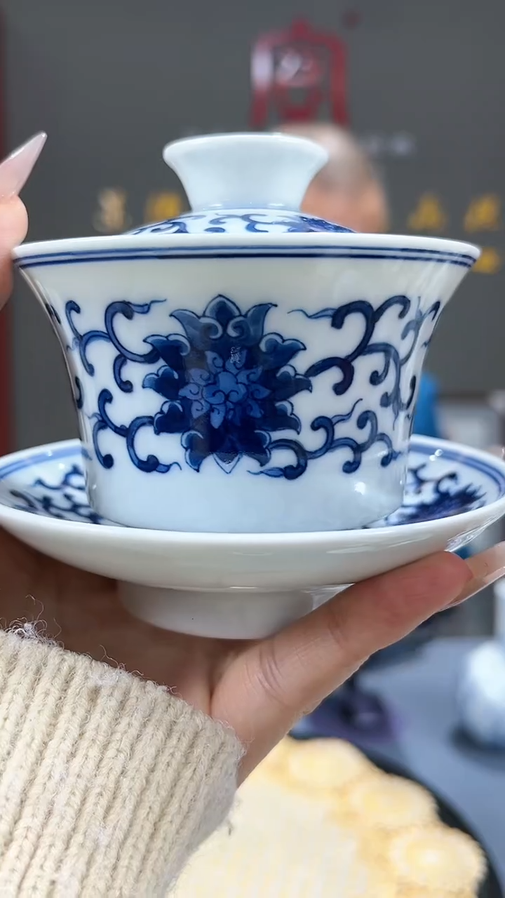 【闪购商品】官窑瓷画院200官窑瓷画院缠枝莲马蹄三才盖碗