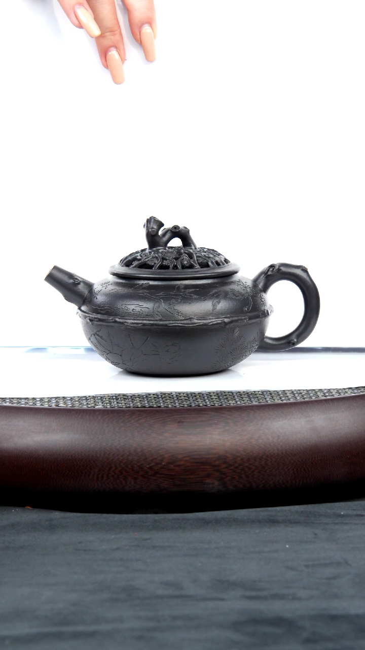 茶壶紫砂49 赵丽娟 梅竹双清 黑曜石 350毫升