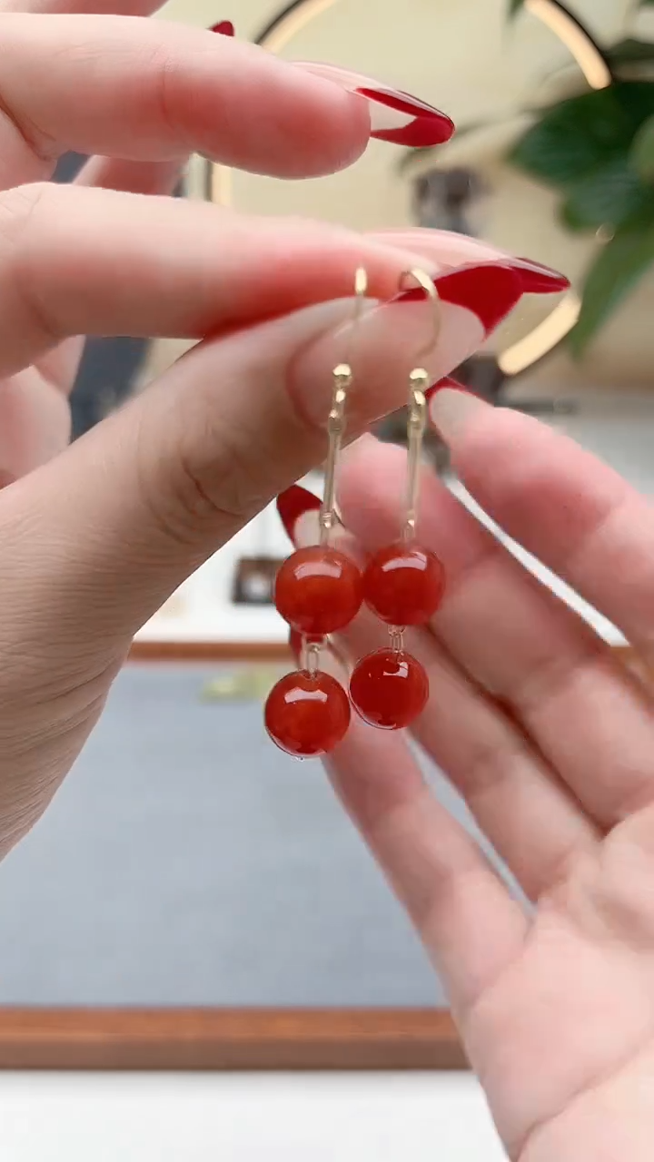 未镶嵌耳饰玛瑙/玉髓00红色2颗新款新款