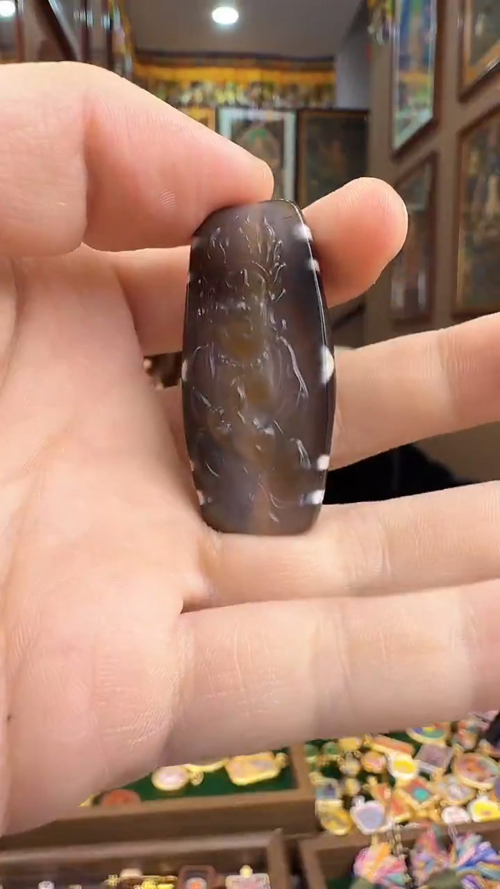 吊坠黑财神天珠-热贡纯手绘唐卡