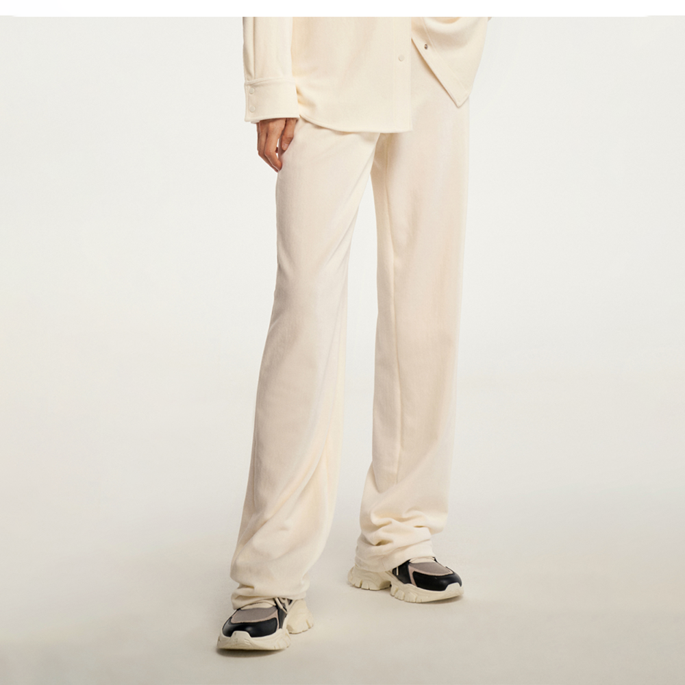 FALEMIG-萝家纯净白灯芯绒针织直筒裤阔腿裤K04200