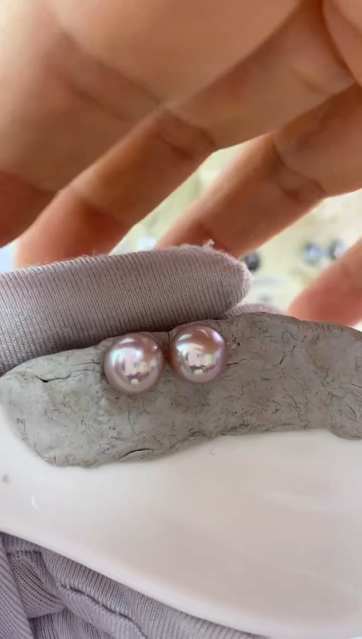 银S925镶嵌耳饰淡水珍珠小*9-10mm 配件联系客服