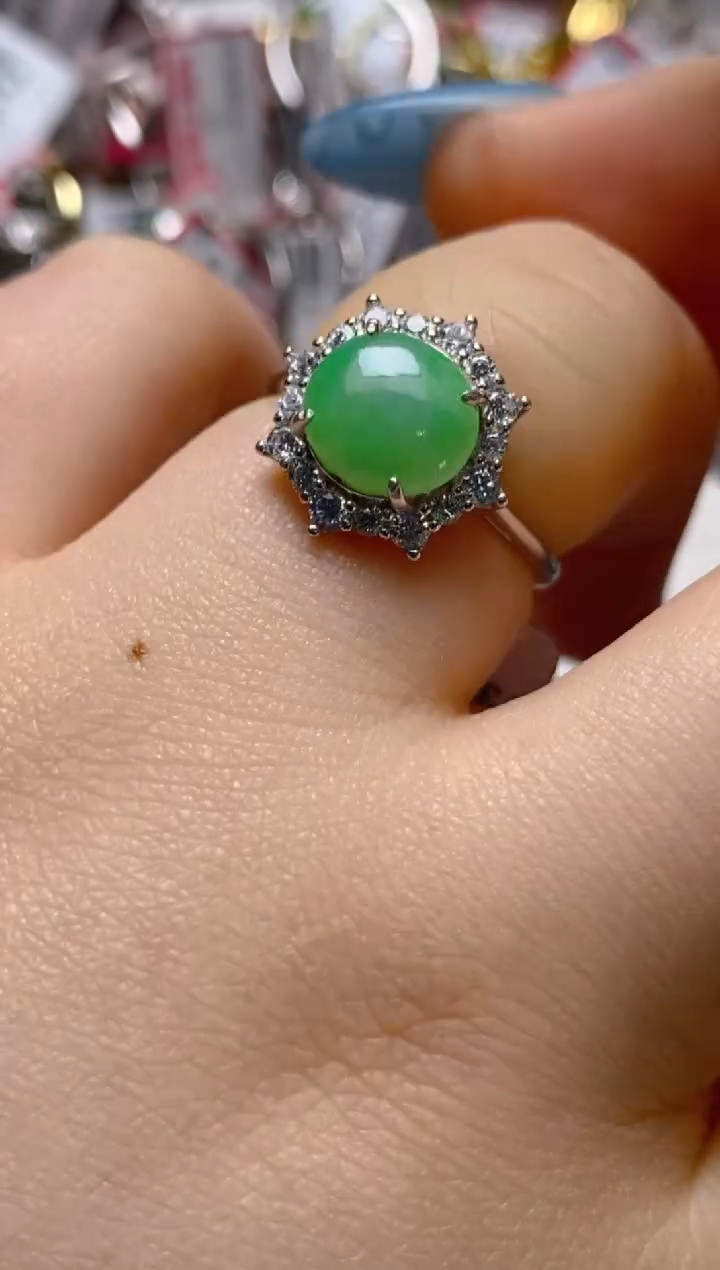 银S925镶嵌戒指翡翠百内无证书