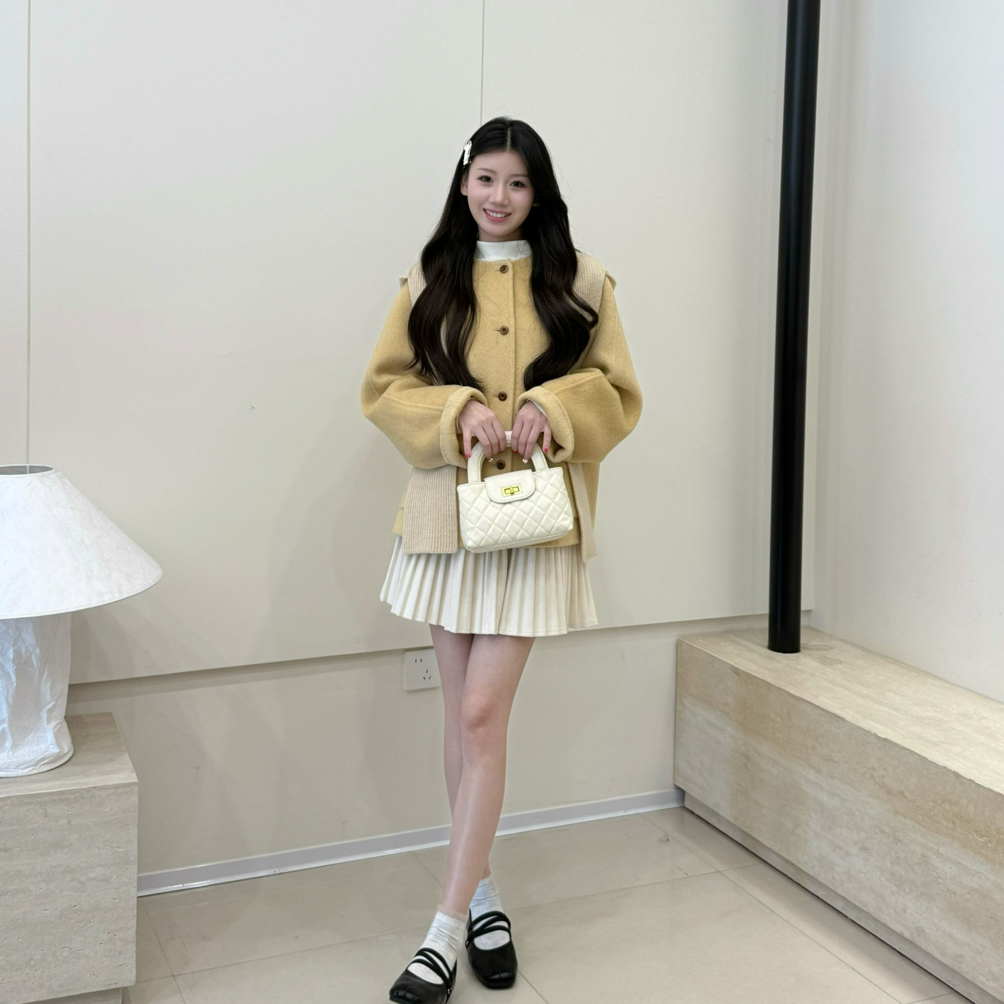 韩系宽松显瘦小个子气质外套配披肩2025冬新款