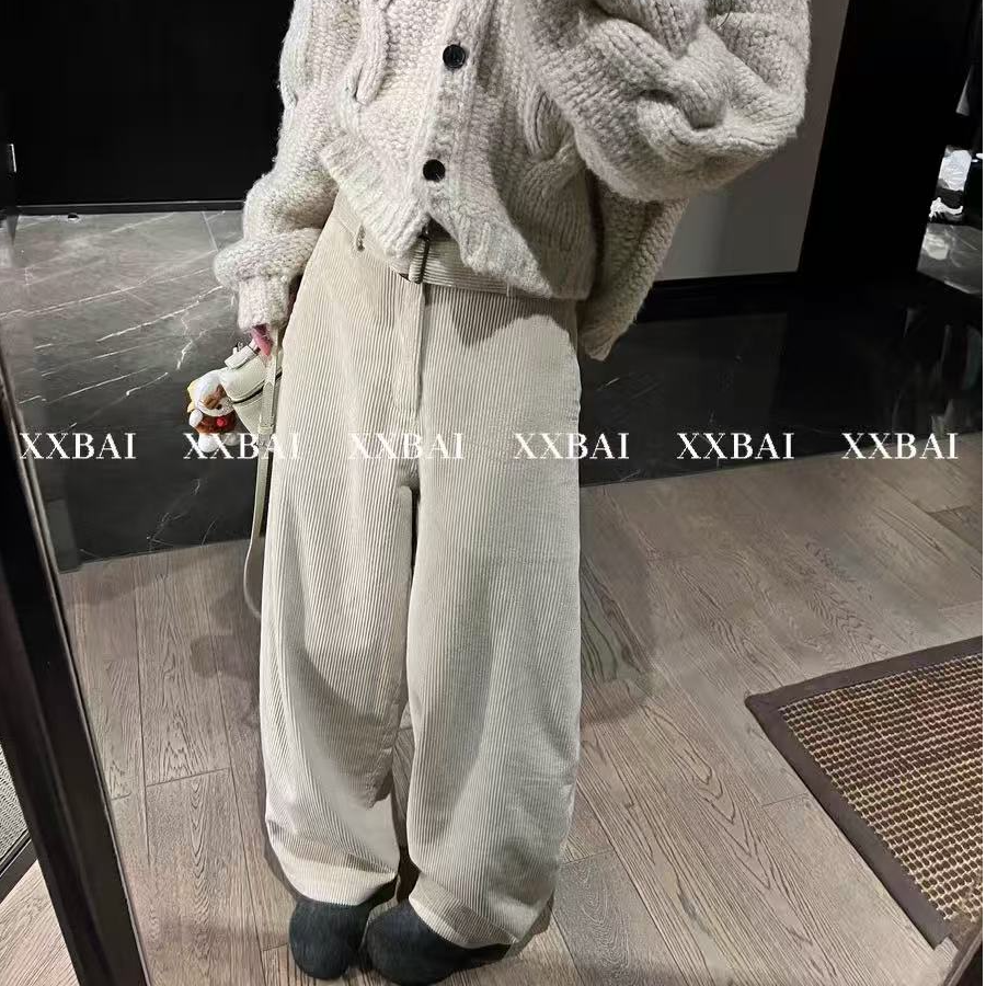 灯芯绒裤子 秋冬新款复古阔腿弯刀裤女宽松显瘦遮肉百搭休闲裤