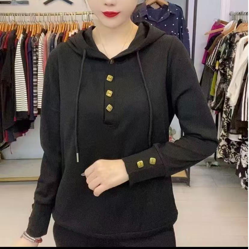 法式大码韩版连帽卫衣女秋冬新款慵懒风洋气通勤T桖打底帽衫上衣