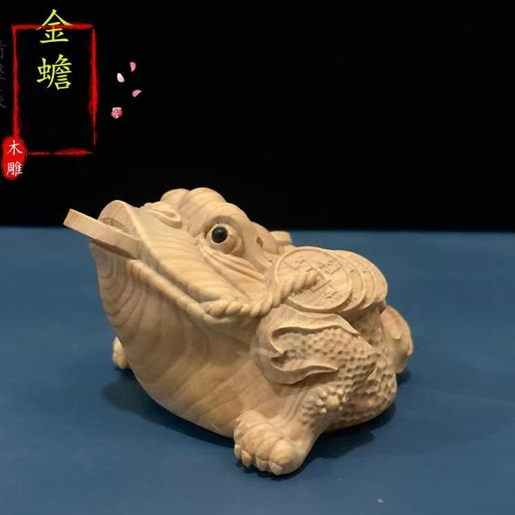 金蟾黄杨木雕刻装饰摆件手把件(无礼盒）