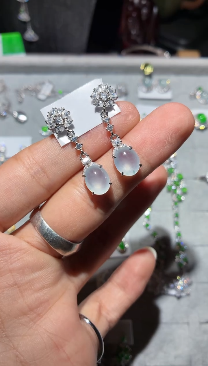 翡翠银S925镶嵌耳饰 全量