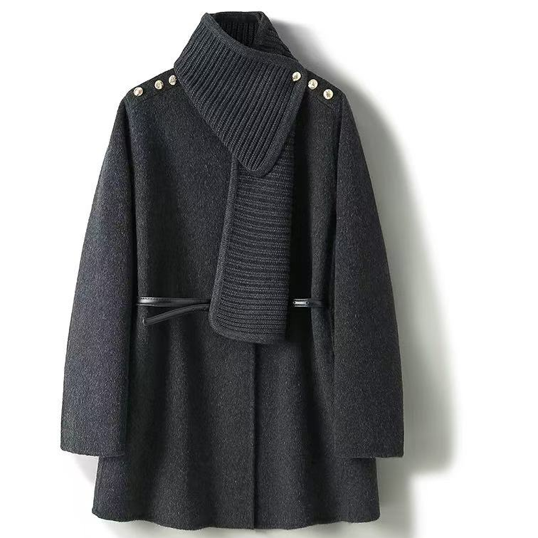 【山羊绒+绵羊毛】可拆卸围巾 斗篷 小个子  中长款 羊毛大衣