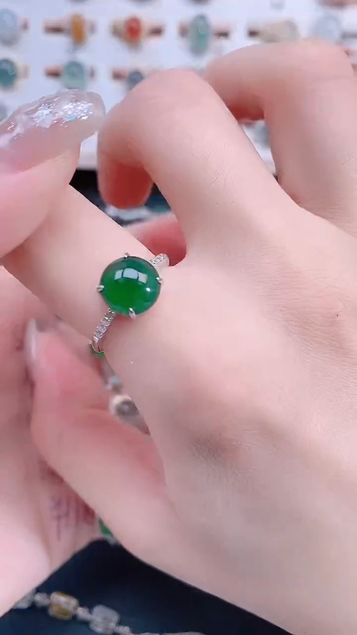 银S925镶嵌戒指翡翠天然翡翠