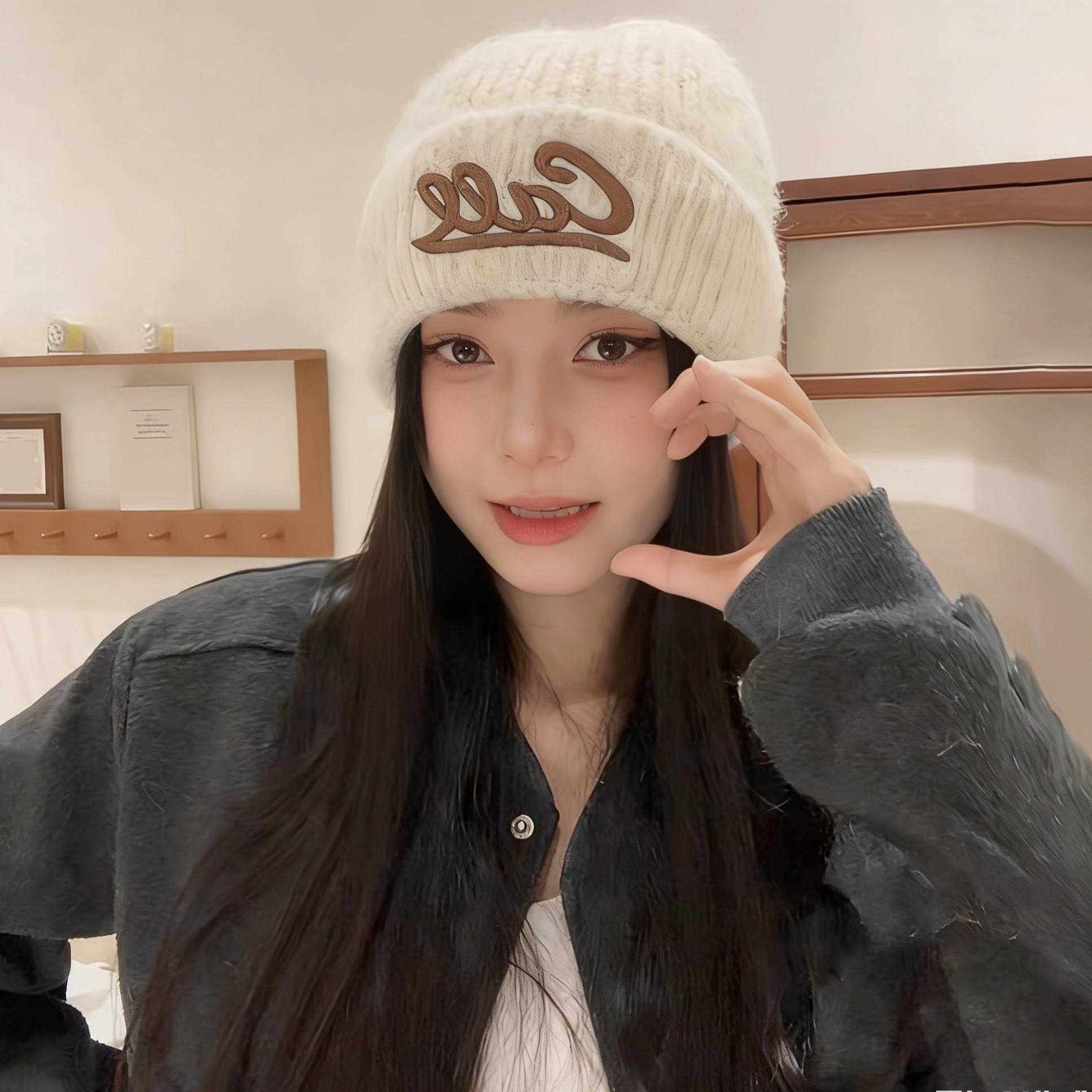 百搭秋冬帽子女日系冬季田园风韩版无檐针织帽护耳帽网红时尚