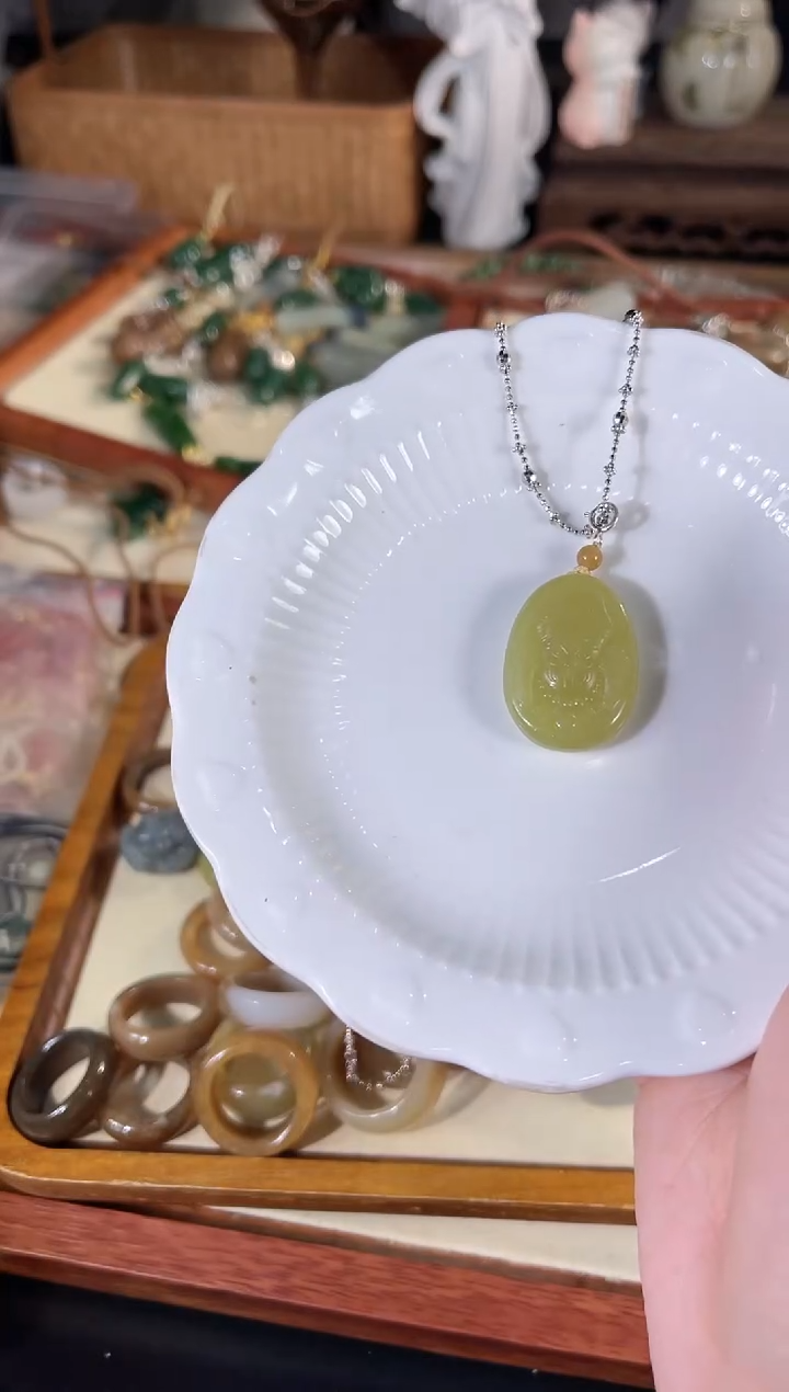 吊坠(不含链)银S925镶嵌和田玉多样性发其一