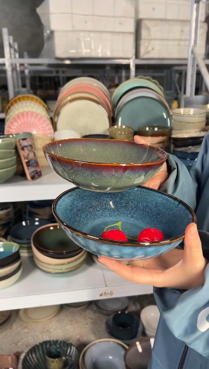 陶瓷外贸尾货瑕疵满20包邮X2菜碗组合18厘米左右