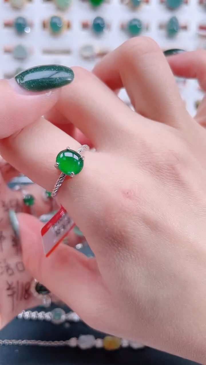 银S925镶嵌戒指翡翠天然翡翠