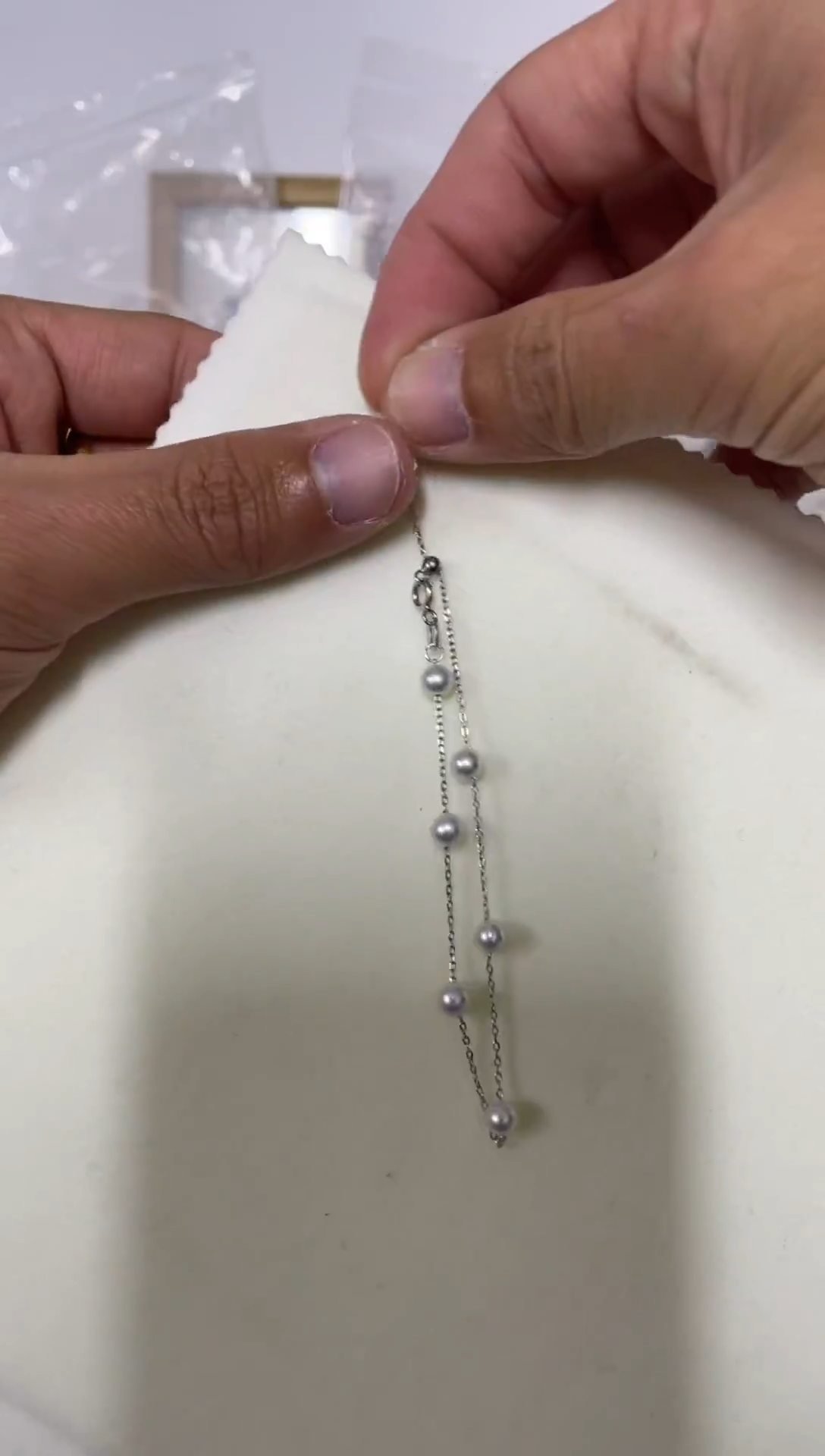 银S925镶嵌手绳淡水珍珠5mm满天星手链