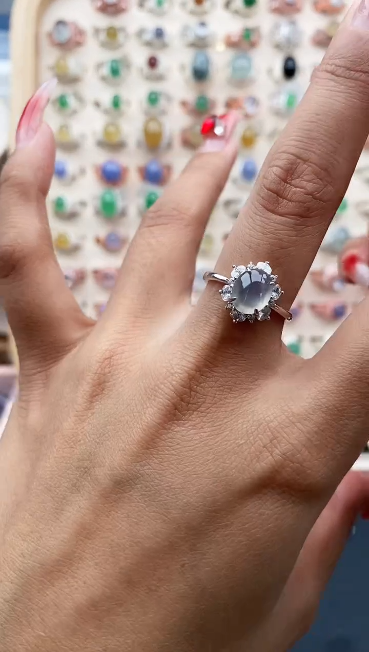 【闪购商品】翡翠戒指银S925镶嵌缅甸天然A货翡翠222  1+10