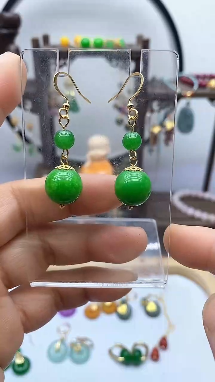 石英质玉14K金镶嵌耳饰37