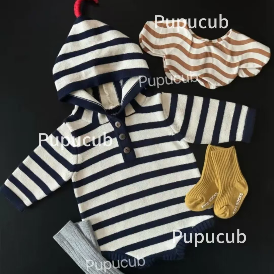 必入！巨好看！Pupucub婴儿韩版男女宝宝纯棉毛衣条纹圣诞百日拍照