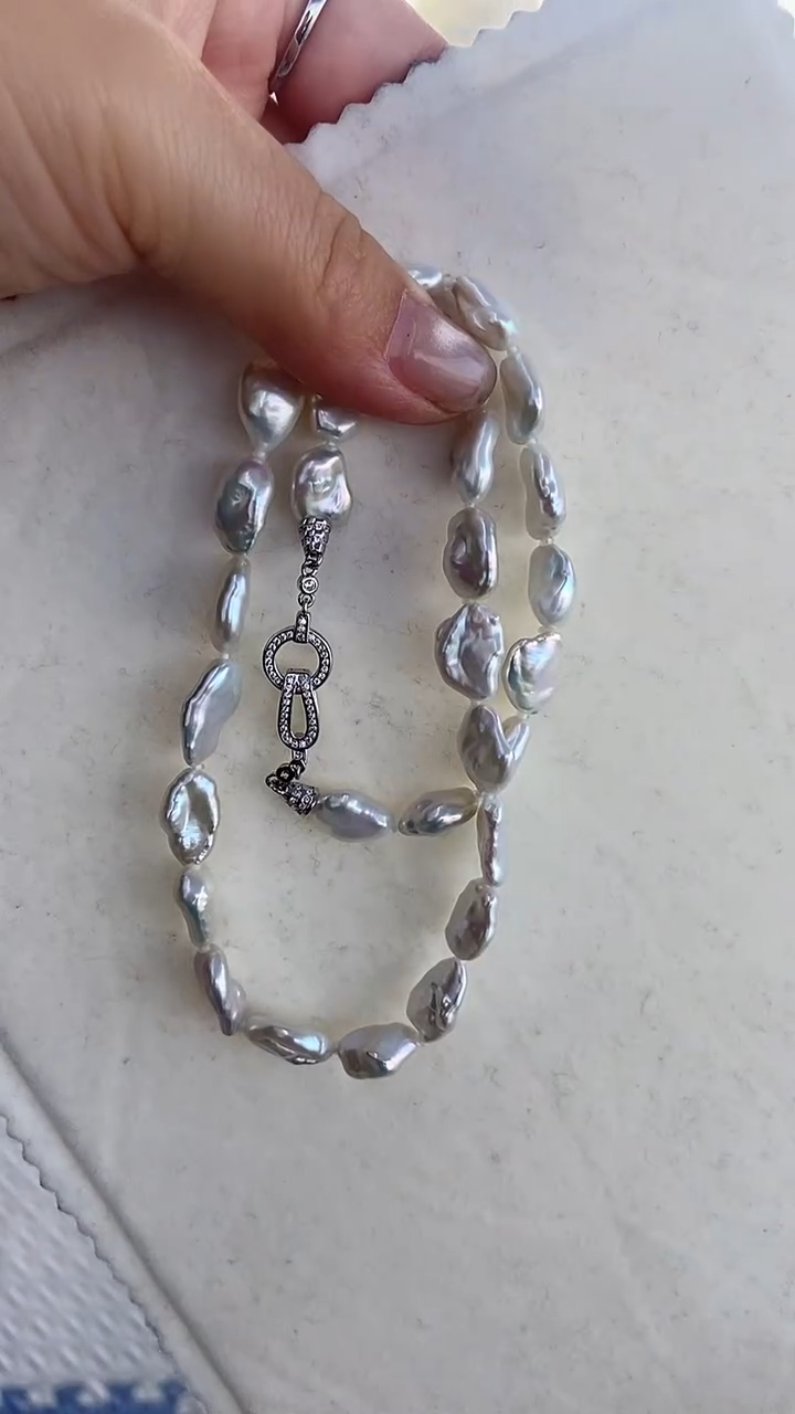 颈饰银S925镶嵌淡水珍珠天然淡水珍珠项链