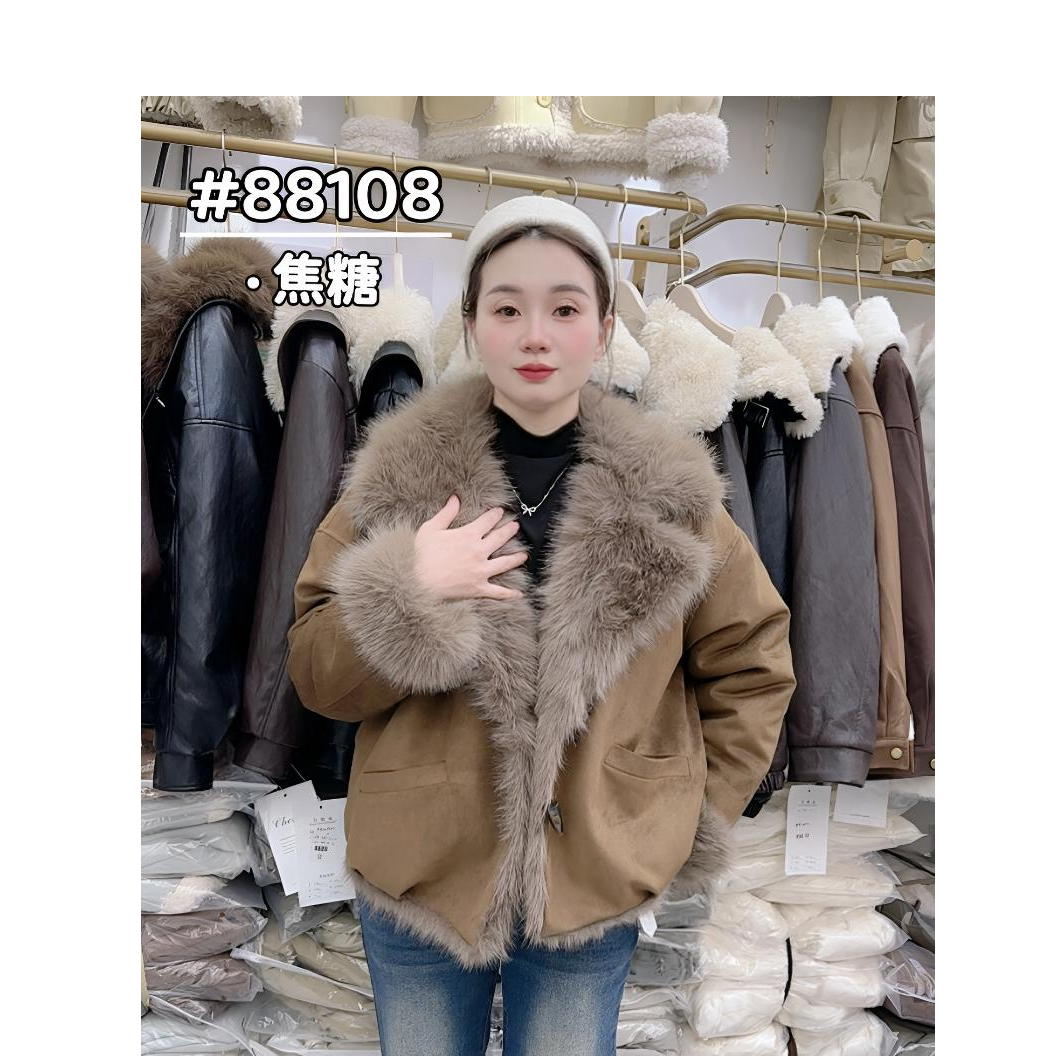 88108韩版INS风网红冬季保暖翻领通身环保皮草派克服