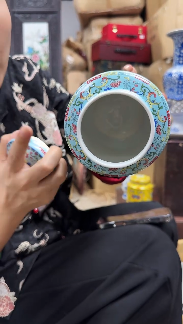 摆件陶珐琅彩蓝色陶瓷茶叶罐