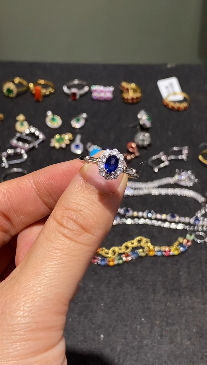 戒指蓝宝石银S925镶嵌戒指