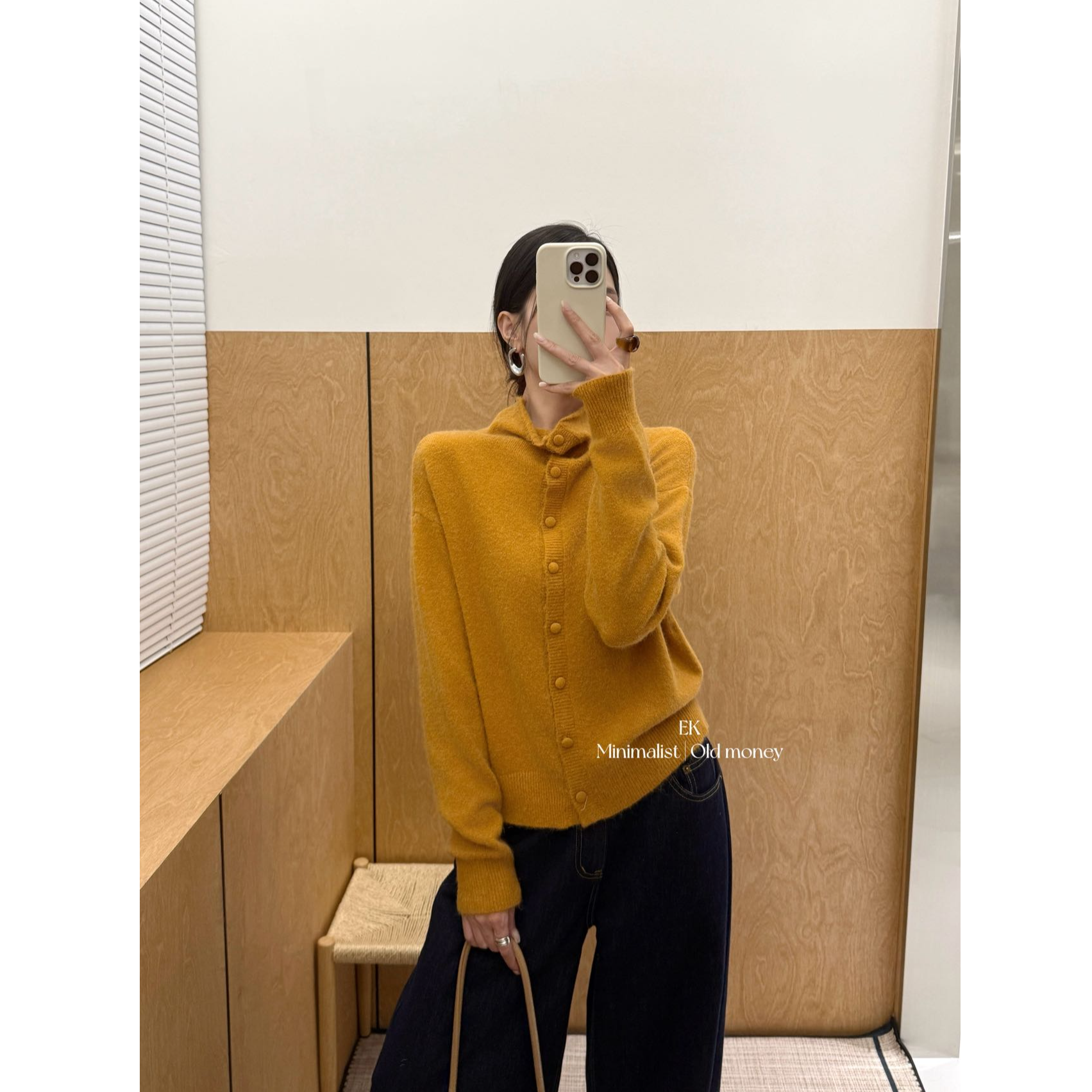 极简高级感半高领毛绒针织开衫女温柔系单排扣软糯气质上衣1351
