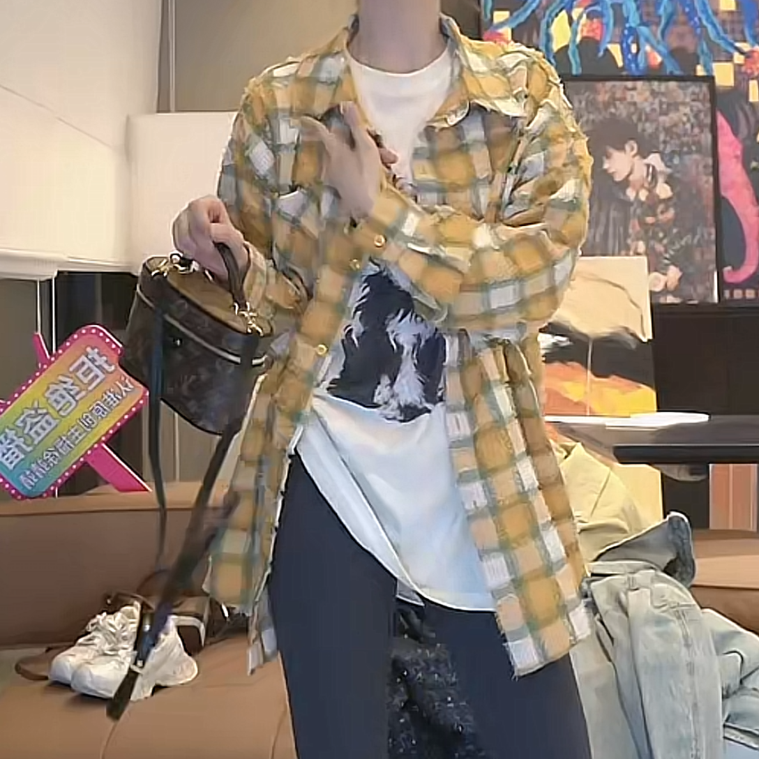 复古港风格子外套女2025新款春季时尚设计感衬衣开衫长袖格纹衬衫
